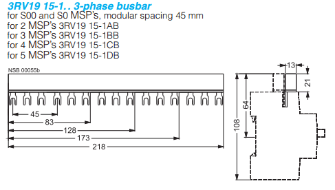 Siemens 3RV1915-1CB busbar for 3RV1011 and 3RV1021 manual motor protectors