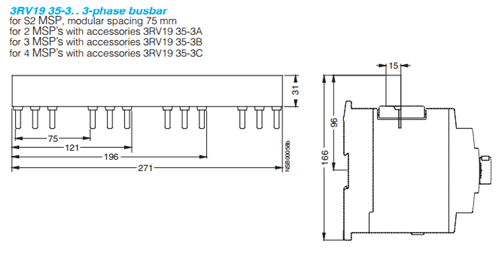 Siemens 3RV1935-3A busbar for 3RV1031 manual motor protectors