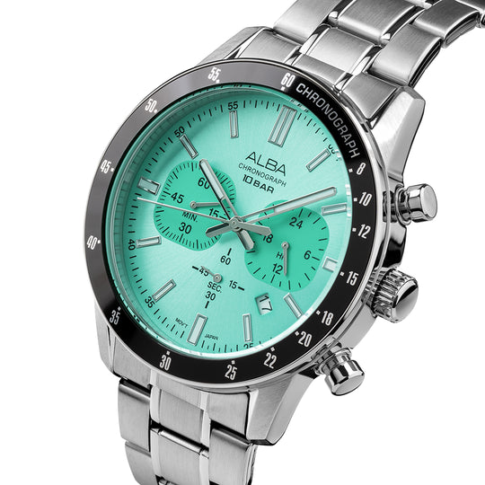 ALBA Contemporary Mint Green Dial Chronograph Men's Watch, AT3J83X1