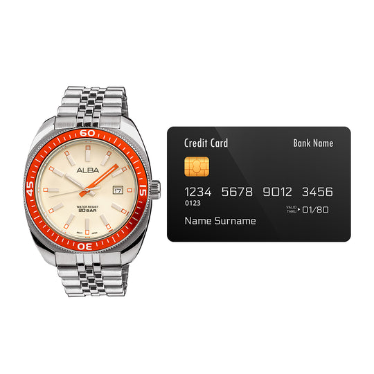 Alba Cream Dial Quartz with Bright Orange Bezel Men's Watch, AS9T89X1