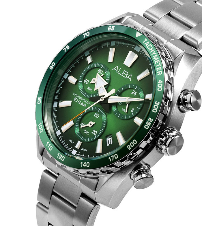 Alba Green Dial Chronograph Men's Watch, AX7007X1
