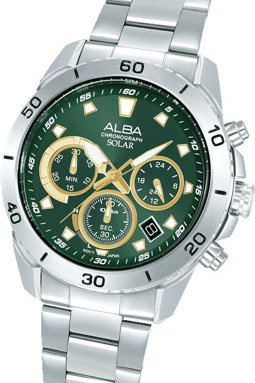 Alba Green Dial Solar Chronograph Men's Watch, AZ5011X1