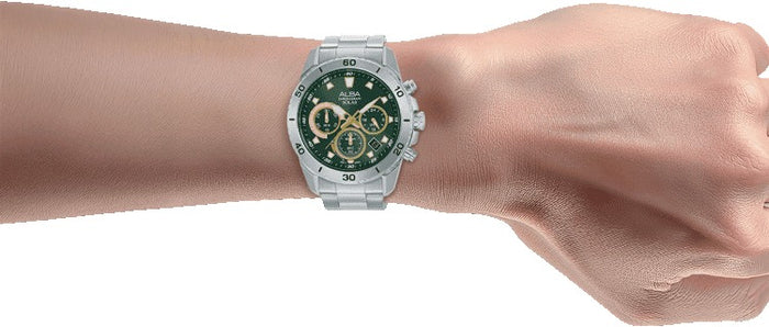 Alba Green Dial Solar Chronograph Men's Watch, AZ5011X1