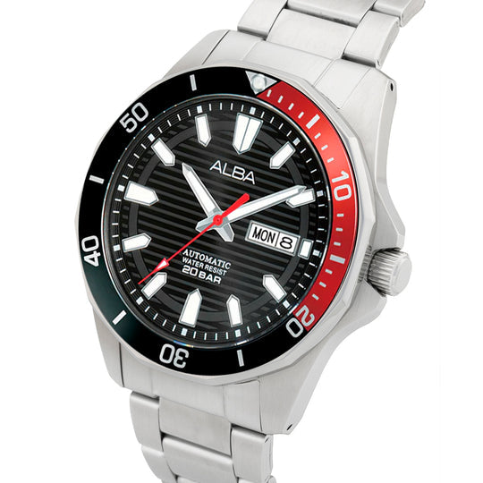 Alba Noir Dial With Black + Red Rotating Bezel Automatic Men's Watch, AL4457X1