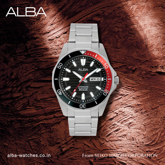 Alba Noir Dial With Black + Red Rotating Bezel Automatic Men's Watch, AL4457X1