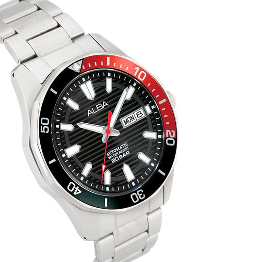 Alba Noir Dial With Black + Red Rotating Bezel Automatic Men's Watch, AL4457X1