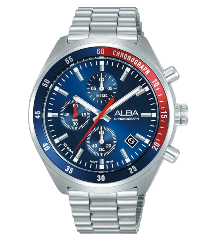 Alba Quartz Blue Dial Chronograph Stainless Steel Men's Watch, AM3A37X1