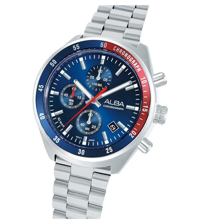 Alba Quartz Blue Dial Chronograph Stainless Steel Men's Watch, AM3A37X1