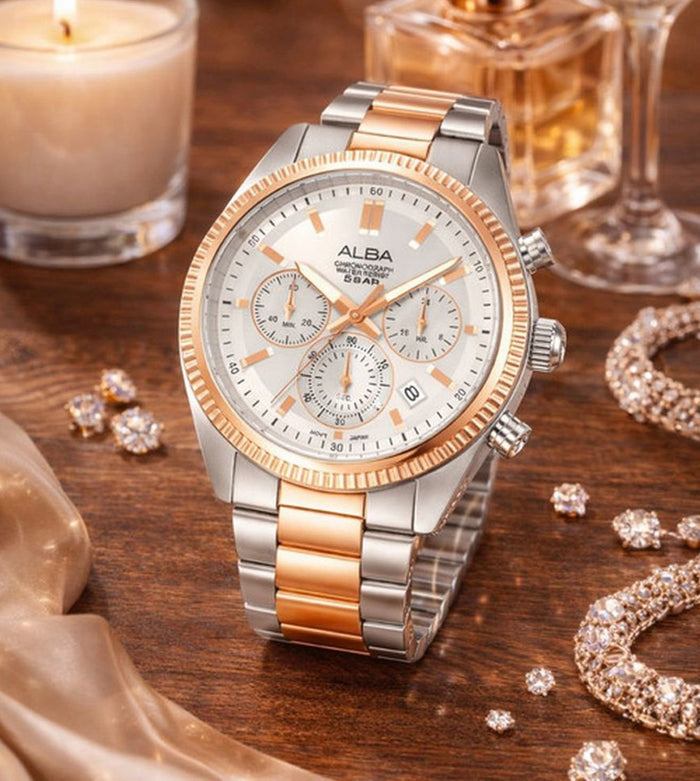 Alba Silver-Gold Case Chronograph Men's Watch, AT3K14X1