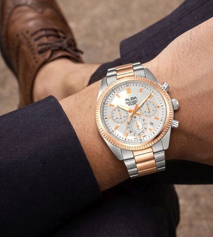 Alba Silver-Gold Case Chronograph Men's Watch, AT3K14X1