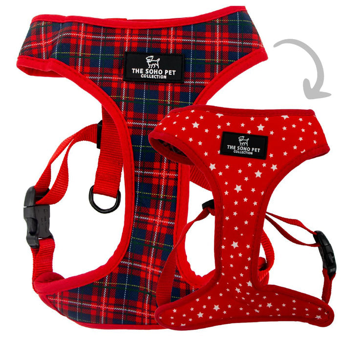 Ancol | Soho Collection | Dog Harness | Red Reversible Tartan & Stars Pattern