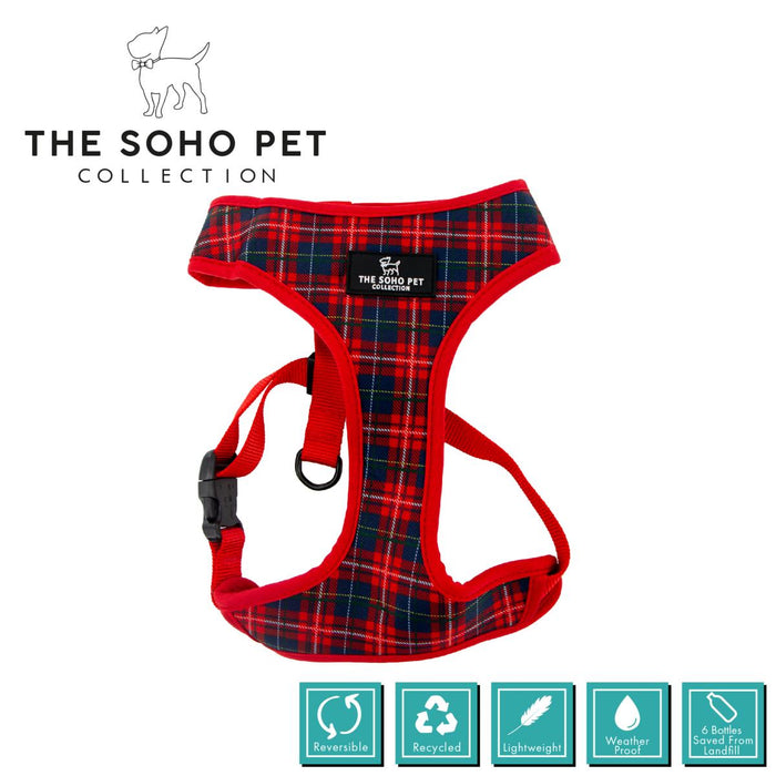 Ancol | Soho Collection | Dog Harness | Red Reversible Tartan & Stars Pattern