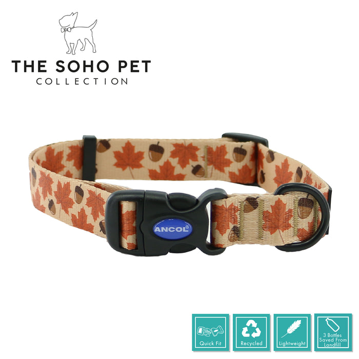 Ancol | Soho Collection | Nylon Adjustable Dog Collar | Autumn Maple Leaf Pattern