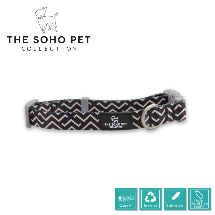 Ancol | Soho Collection | Nylon Adjustable Dog Collar | Black & Pink ZigZag Pattern