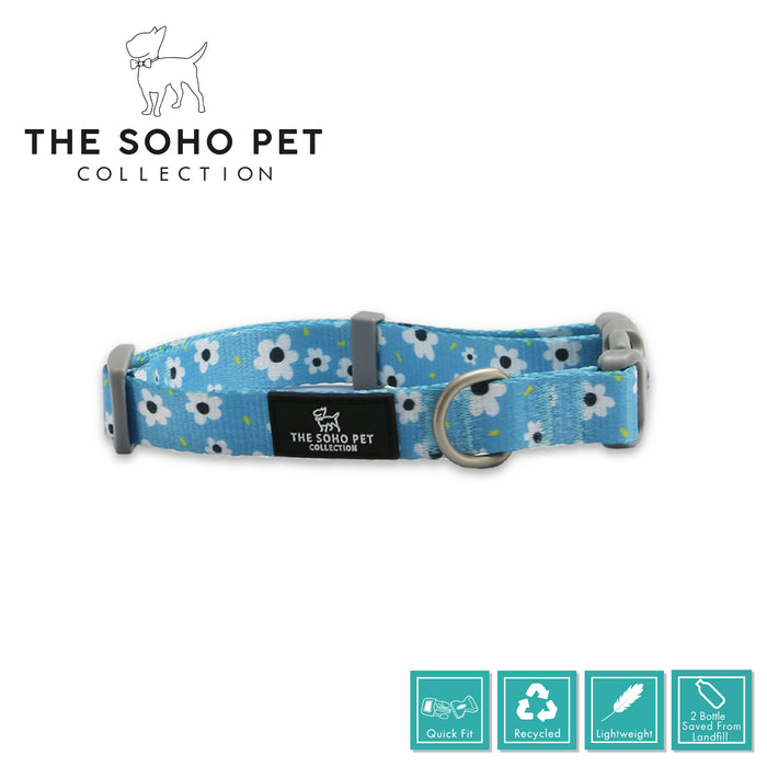 Ancol | Soho Collection | Nylon Adjustable Dog Collar | Blue Daisy Pattern