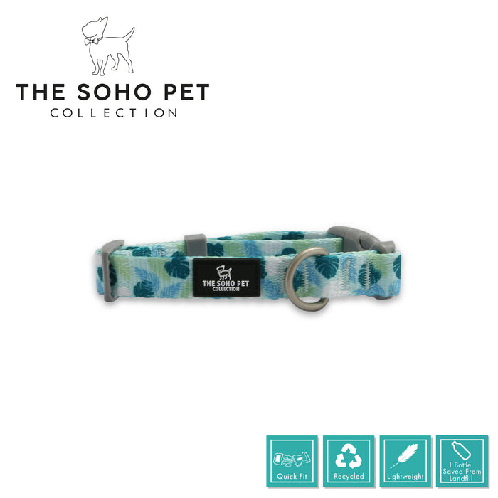 Ancol | Soho Collection | Nylon Adjustable Dog Collar | Blue & Green Leaf Pattern