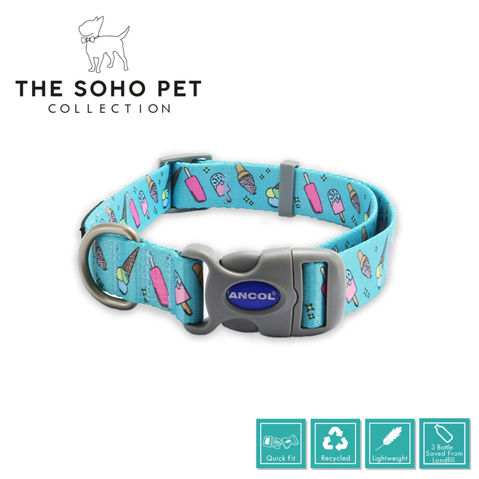 Ancol | Soho Collection | Nylon Adjustable Dog Collar | Blue Ice Cream Pattern