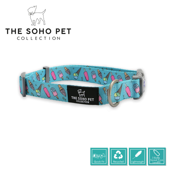 Ancol | Soho Collection | Nylon Adjustable Dog Collar | Blue Ice Cream Pattern