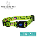 Ancol | Soho Collection | Nylon Adjustable Dog Collar | Green Dino Pattern