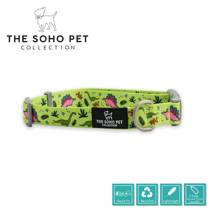 Ancol | Soho Collection | Nylon Adjustable Dog Collar | Green Dino Pattern
