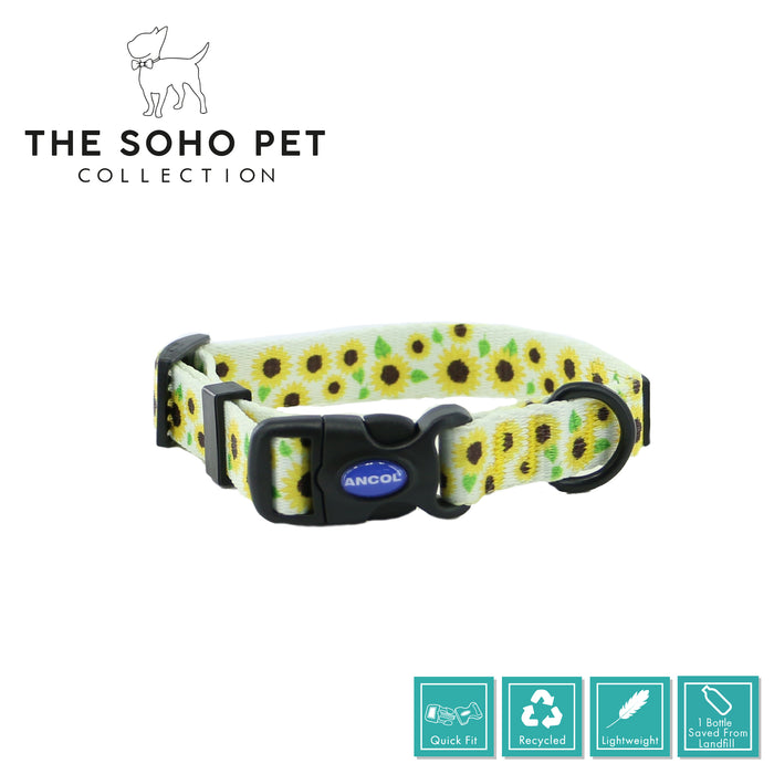 Ancol | Soho Collection | Nylon Adjustable Dog Collar | Yellow Sunflower Pattern