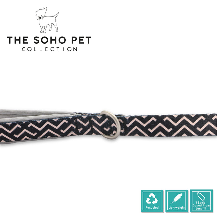 Ancol | Soho Collection | Nylon Dog Lead | Black & Pink ZigZag Pattern