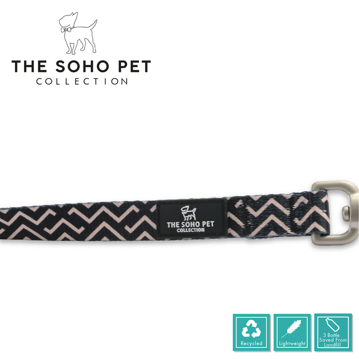 Ancol | Soho Collection | Nylon Dog Lead | Black & Pink ZigZag Pattern