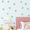 Mini Me & Co Aqua Polka Dot Decals in a soothing aqua shade, perfect for adding a playful touch to nurseries and children's rooms. Easy to apply and remove, these removable wall stickers create a fun and vibrant atmosphere for your little one.