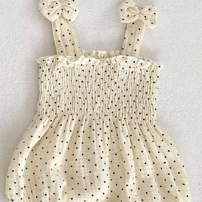 Baby Muslin Romper & Matching Headband Set – Spotty or Floral