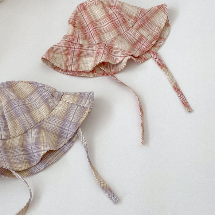 Baby Plaid Romper & Sun Hat Set – Pink or Purple