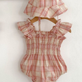 Baby Plaid Romper & Sun Hat Set – Pink or Purple