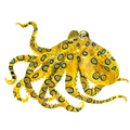 Blue ring octopus fabric wall decal, repositionable and non-toxic, perfect for kids' rooms or nurseries, with hand-drawn design, matte finish, and easy application for creating an ocean-themed space.