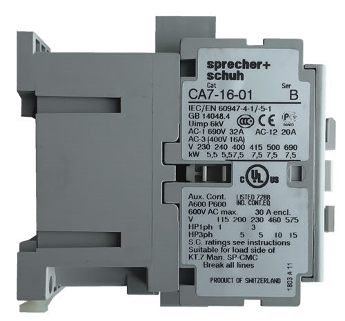 Sprecher and Schuh CA7-16-01-380 3 pole 16 AMP contactor