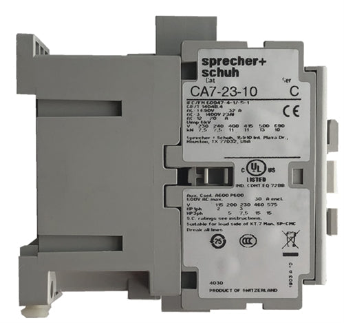 Sprecher and Schuh CA7-23-10-380 3 pole 23 AMP contactor