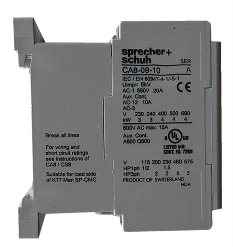 Sprecher and Schuh CA8-09-10 3 pole 9 AMP miniature contactor