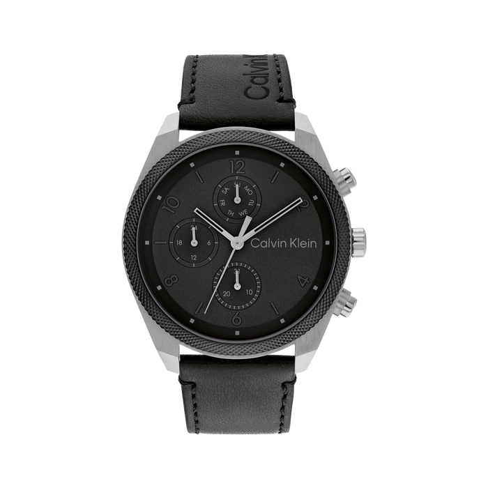 Calvin Klein Impact Quartz Black Dial Chronograph Leather Men's Watch, 25200364