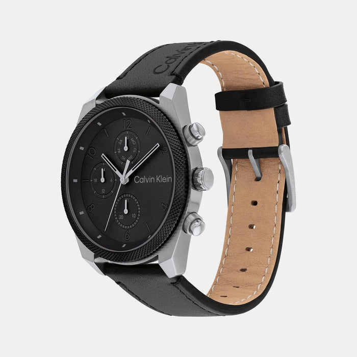 Calvin Klein Impact Quartz Black Dial Chronograph Leather Men's Watch, 25200364