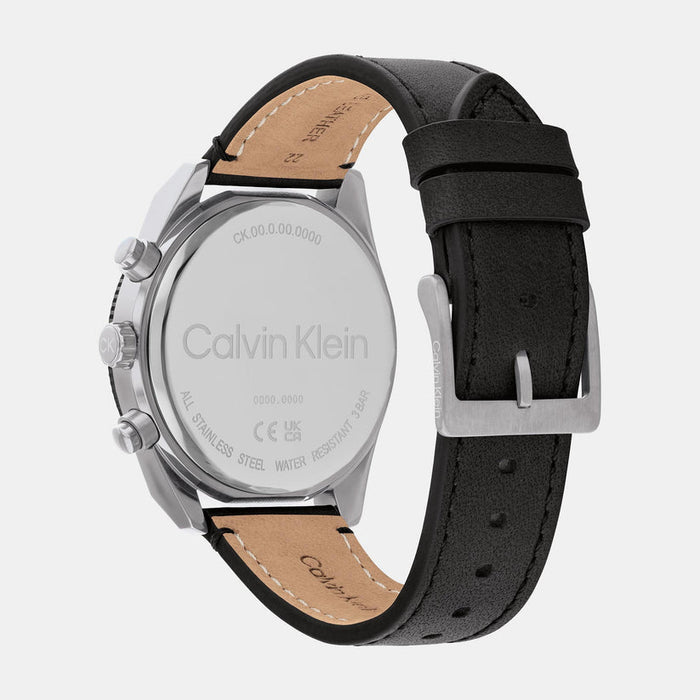 Calvin Klein Impact Quartz Black Dial Chronograph Leather Men's Watch, 25200364