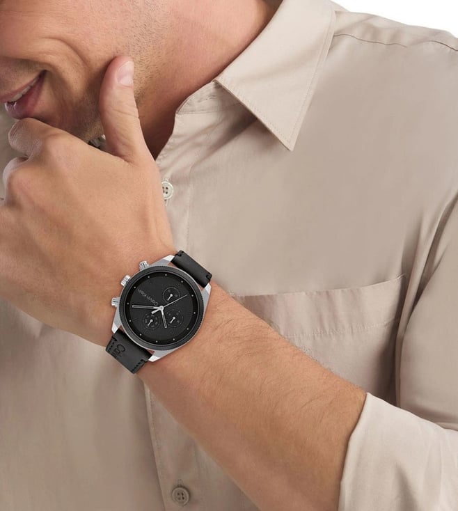 Calvin Klein Impact Quartz Black Dial Chronograph Leather Men's Watch, 25200364
