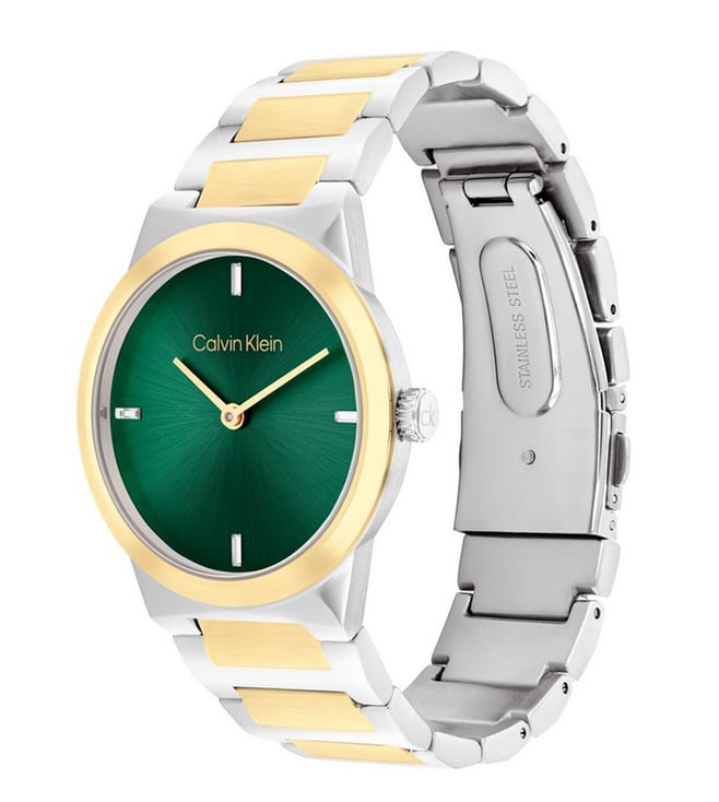 Calvin Klein Linear Elegance Quartz Green Dial Analog Stainless Steel Women's Watch, 25100087