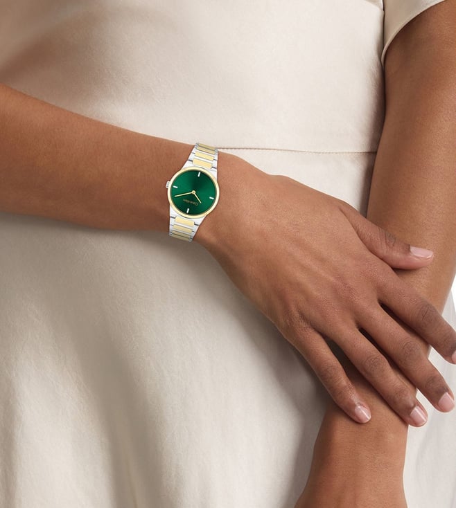 Calvin Klein Linear Elegance Quartz Green Dial Analog Stainless Steel Women's Watch, 25100087