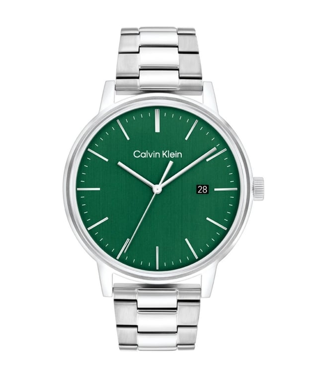 Calvin Klein Linked Bracelet Quartz Green Dial Analog Stainless Steel Men's Watch, 25200478