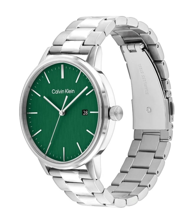 Calvin Klein Linked Bracelet Quartz Green Dial Analog Stainless Steel Men's Watch, 25200478