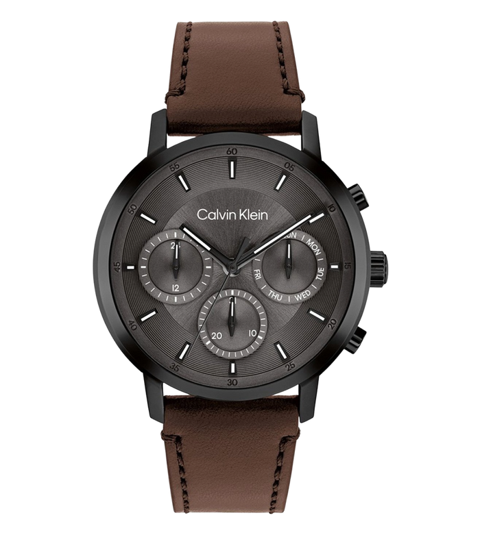 Calvin Klein Quartz Grey Dial Multi-Function Leather Men's Watch, 25200498