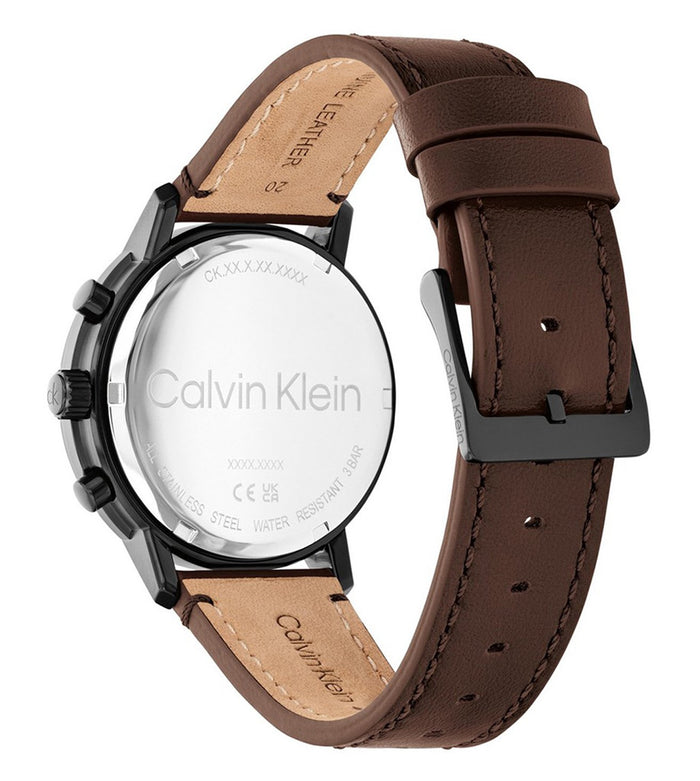 Calvin Klein Quartz Grey Dial Multi-Function Leather Men's Watch, 25200498