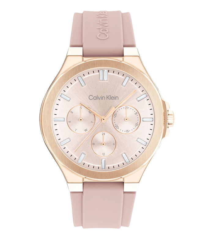 Calvin Klein Quartz Pink Dial Multi-Function Leather Women's Watch, 25100108