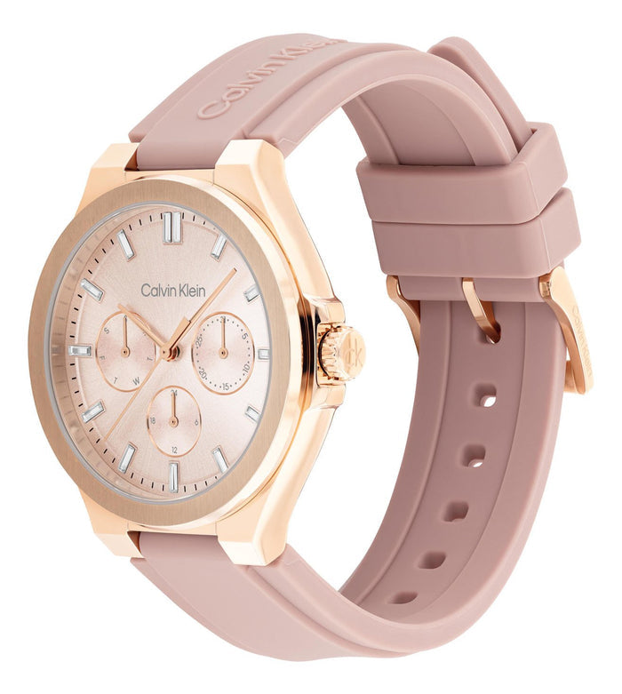 Calvin Klein Quartz Pink Dial Multi-Function Leather Women's Watch, 25100108
