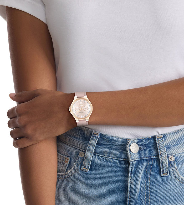 Calvin Klein Quartz Pink Dial Multi-Function Leather Women's Watch, 25100108