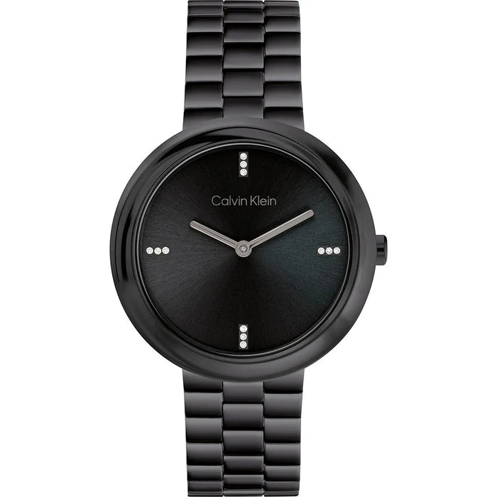 Calvin Klein Twisted Bezel Quartz Black Dial Analog Stainless Steel Women's Watch, 25100096