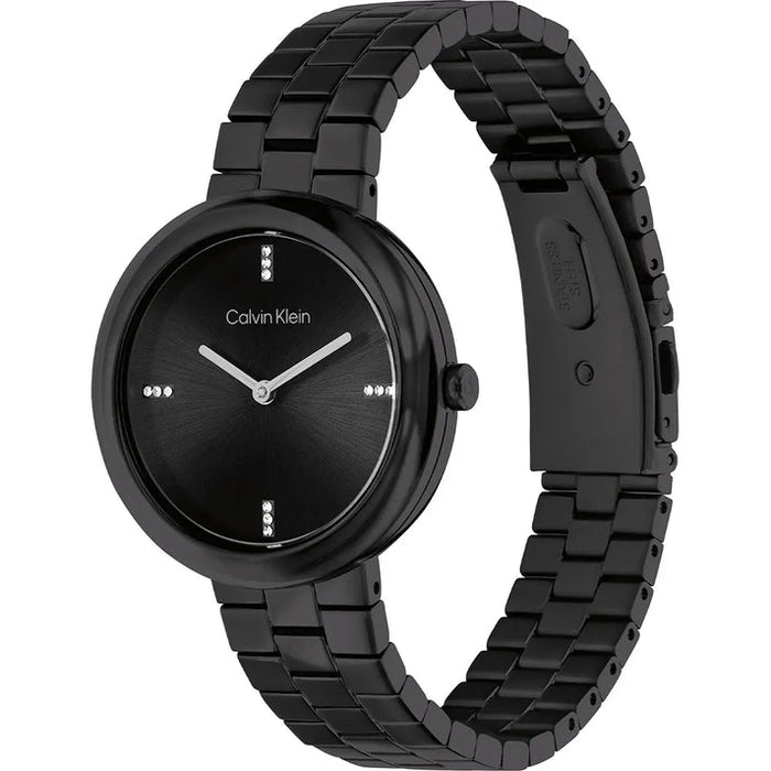 Calvin Klein Twisted Bezel Quartz Black Dial Analog Stainless Steel Women's Watch, 25100096